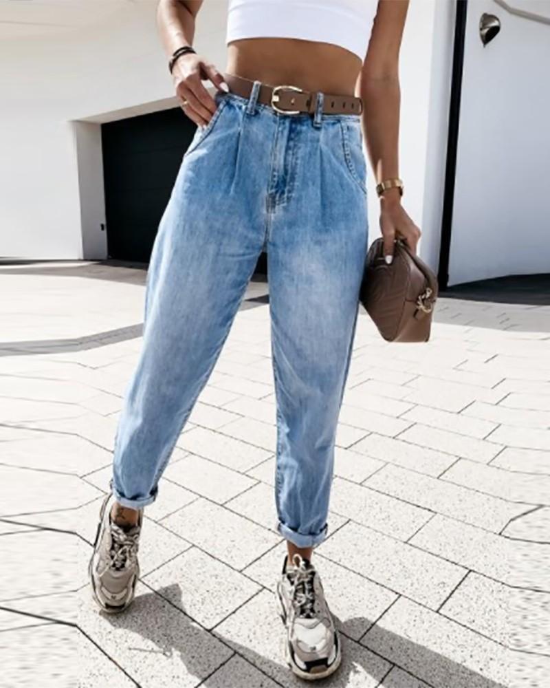 high waist pocket design jeans