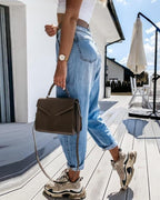 high waist pocket design jeans