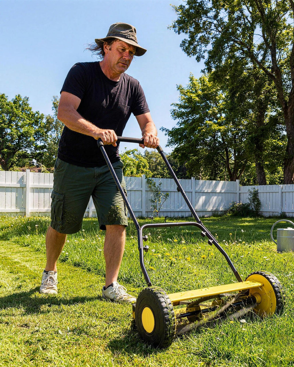 14" Hand Push Lawn Mower, 5-Blade Push Reel Lawn Mower with Adjustable Cutting Height, Quiet Eco-Friendly Manual Lawnmower for Home Garden