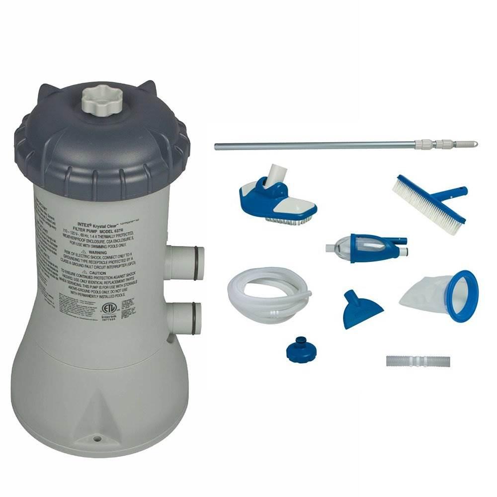 Deluxe Pool Maintenance Cleaning Kit &amp; 1000 GPH Easy Set Pool Filter Pump