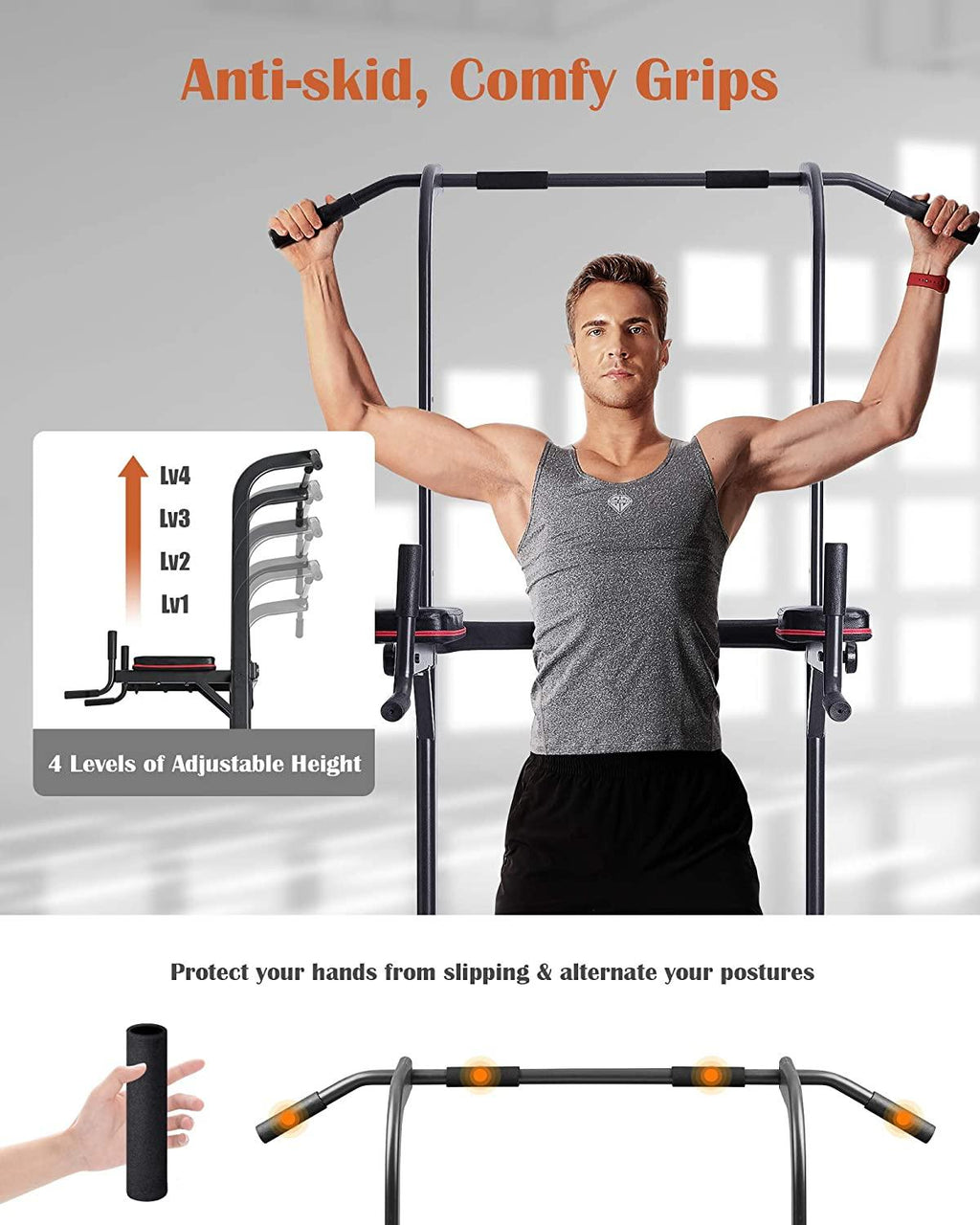 MaxKare 4 Level Adjustable Power Tower Workout Dip Stand  for Home Gym-Version