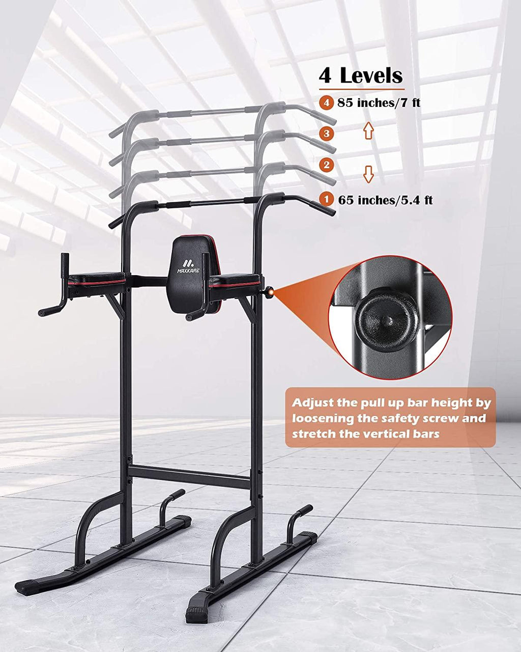 MaxKare 4 Level Adjustable Power Tower Workout Dip Stand  for Home Gym-Version