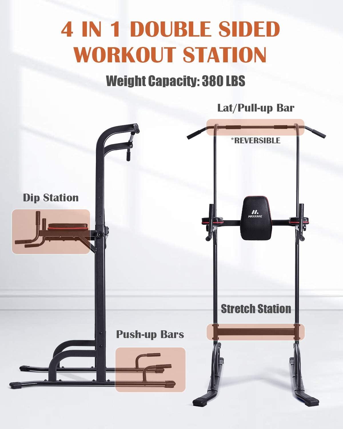 MaxKare 4 Level Adjustable Power Tower Workout Dip Stand  for Home Gym-Version