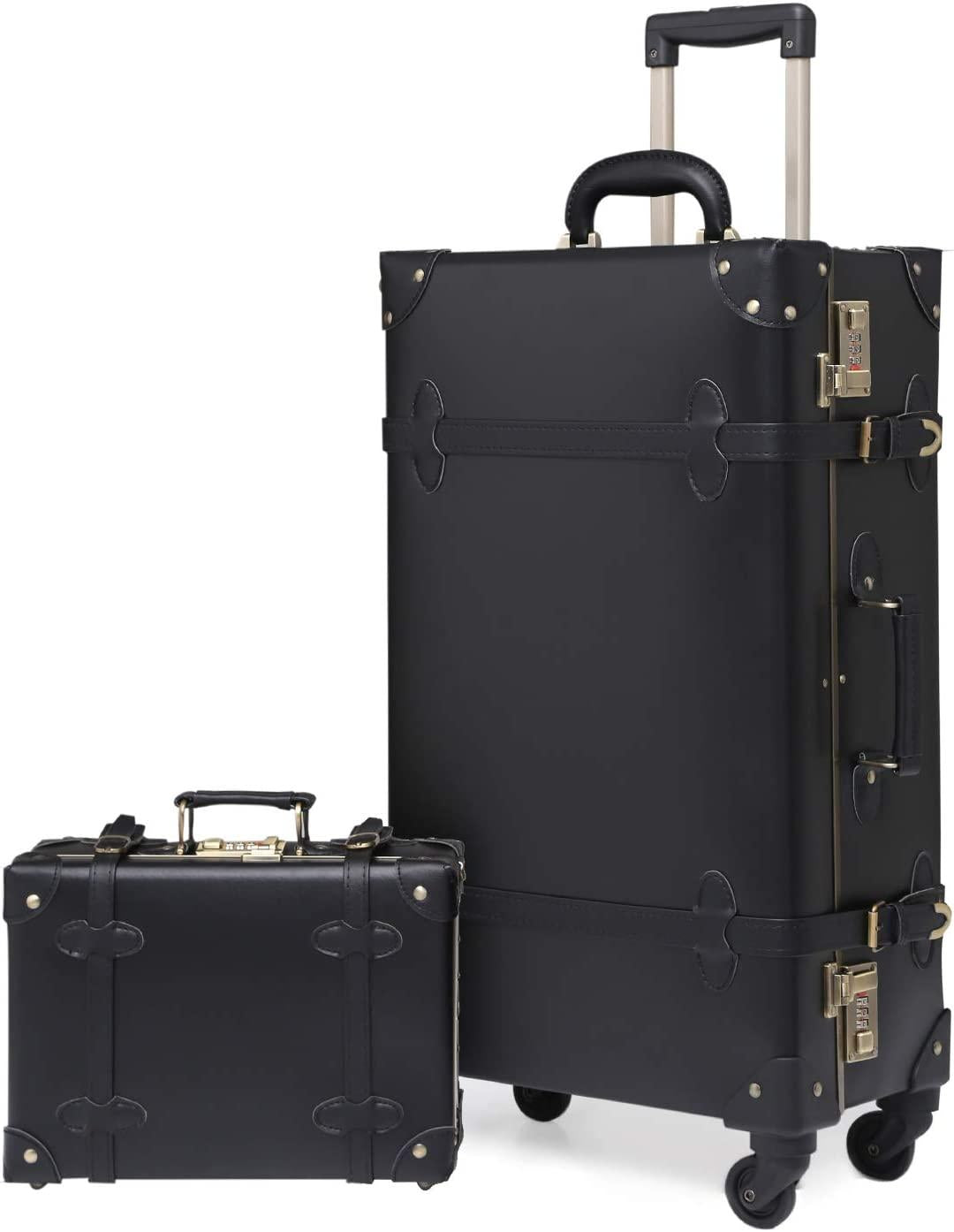 Luggage Set, Trunk Style Suitcase with Wheels, 2-Piece Hardside Luggage and Beauty Case Set (Black, 26"+12")