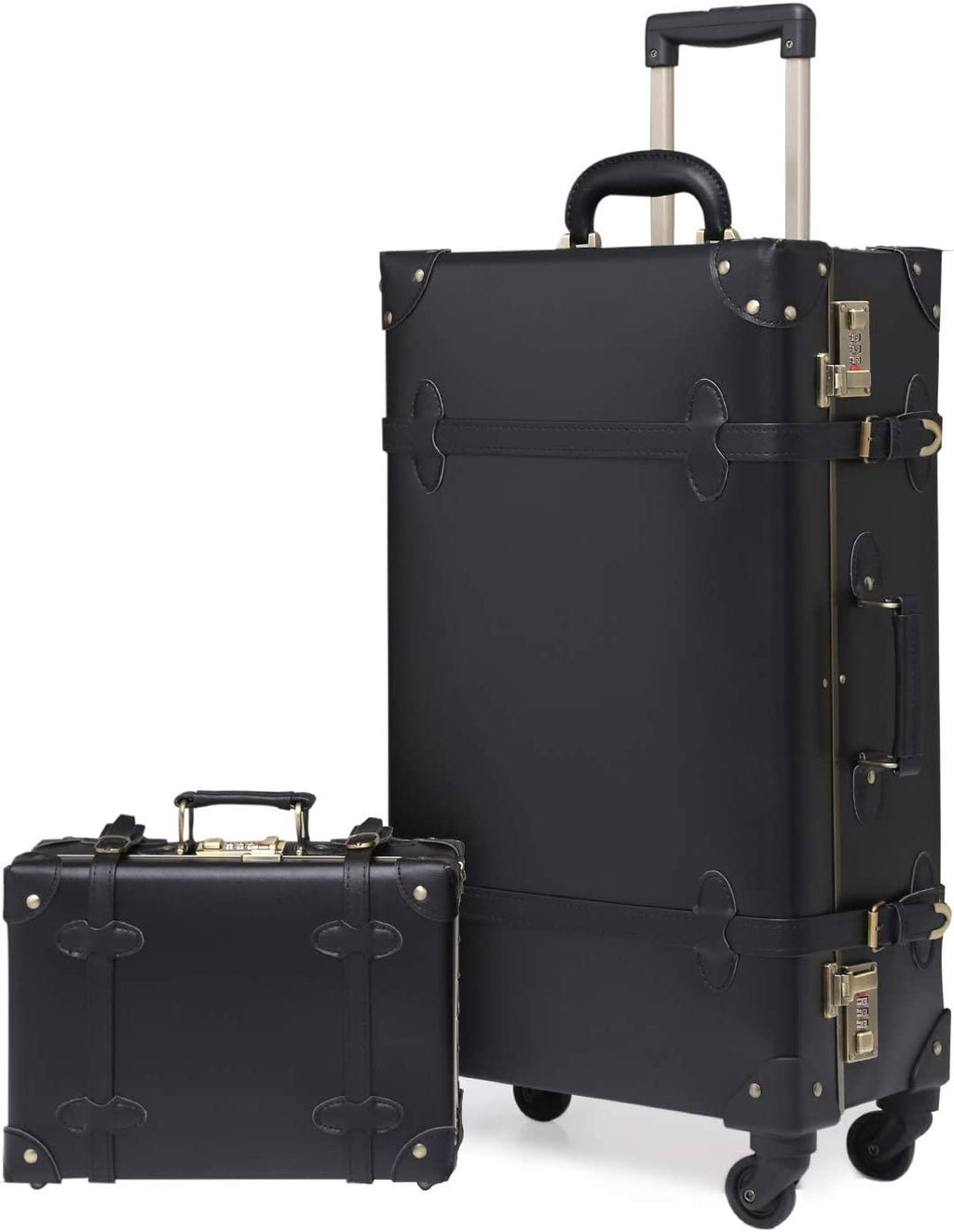 Luggage Set, Trunk Style Suitcase with Wheels, 2-Piece Hardside Luggage and Beauty Case Set (Black, 26"+12")