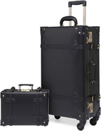 Luggage Set, Trunk Style Suitcase with Wheels, 2-Piece Hardside Luggage and Beauty Case Set (Black, 26"+12")