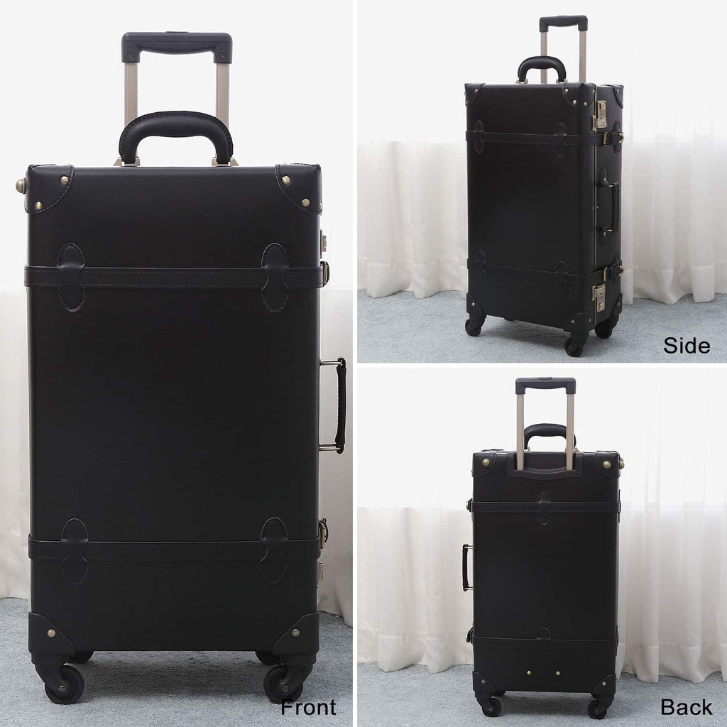 Luggage Set, Trunk Style Suitcase with Wheels, 2-Piece Hardside Luggage and Beauty Case Set (Black, 26"+12")
