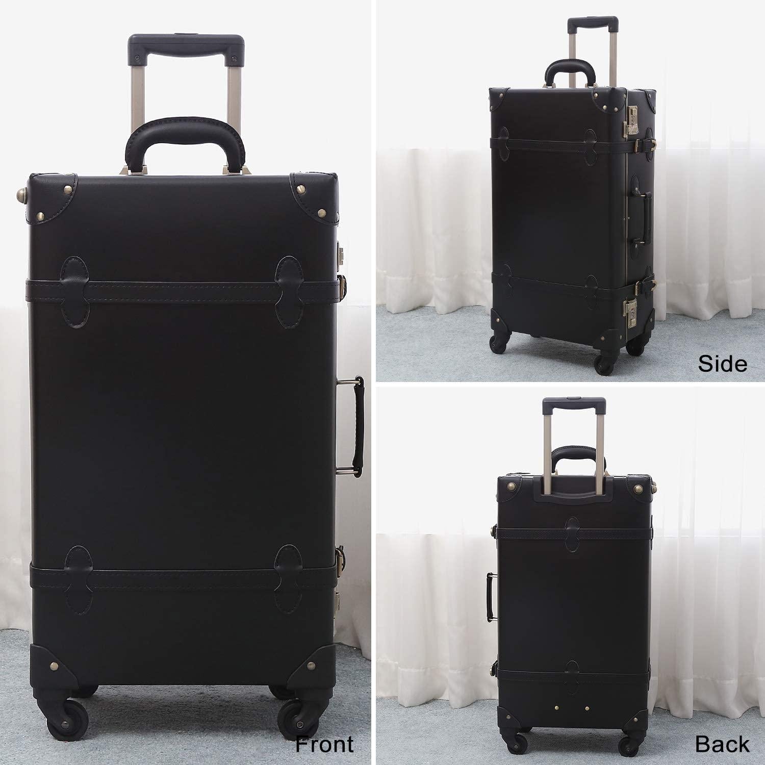 Luggage Set, Trunk Style Suitcase with Wheels, 2-Piece Hardside Luggage and Beauty Case Set (Black, 26"+12")