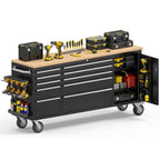 72" Rolling Tool Chest, Heavy-Duty Tool Box with Power Outlet, Tool Cabinet with 10 Drawers, Rubber Workbench with Key LocSystem Drawer Liners for GaraWarehouse Repair Shop