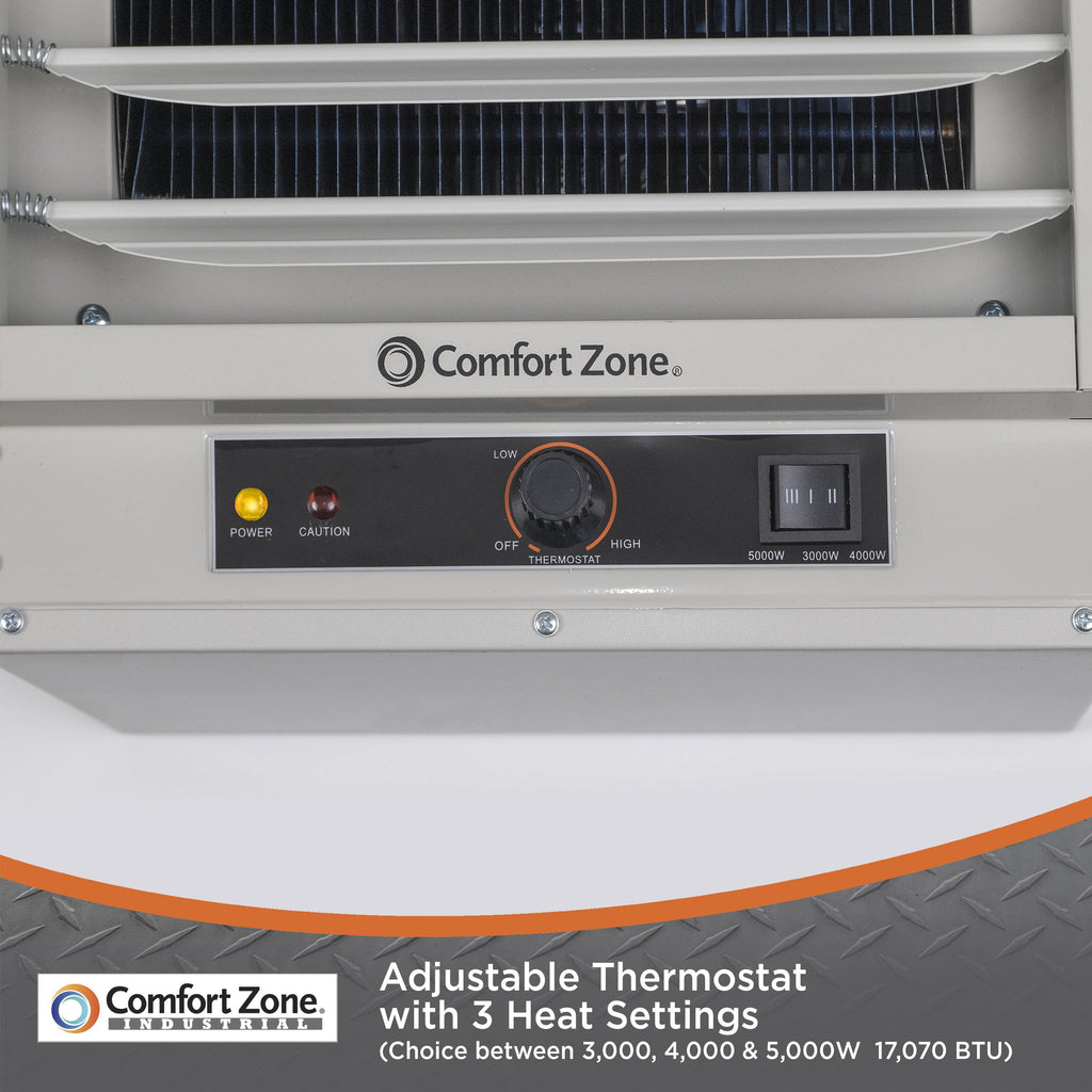 Comfort Zone 5,000W,Electric, Ceiling-Mounted, 3-Setting, Fan-Forced Industrial Heater, Grey