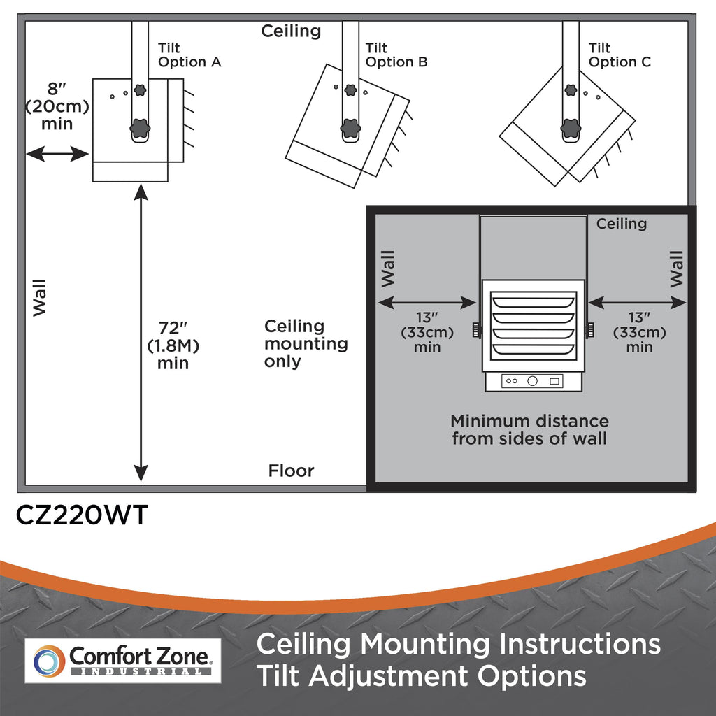 Comfort Zone 5,000W,Electric, Ceiling-Mounted, 3-Setting, Fan-Forced Industrial Heater, Grey