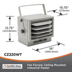 Comfort Zone 5,000W,Electric, Ceiling-Mounted, 3-Setting, Fan-Forced Industrial Heater, Grey