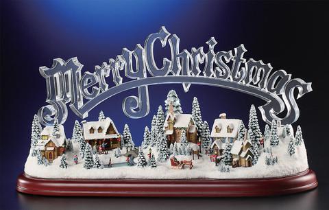 Animated Musical Illuminated Icy Crystal Merry Christmas Village Figurine 8.5"