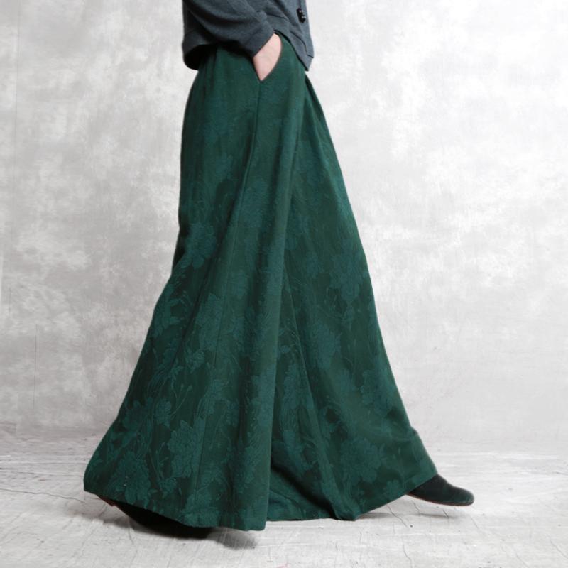 cotton linen jacquard retro wide-leg pants