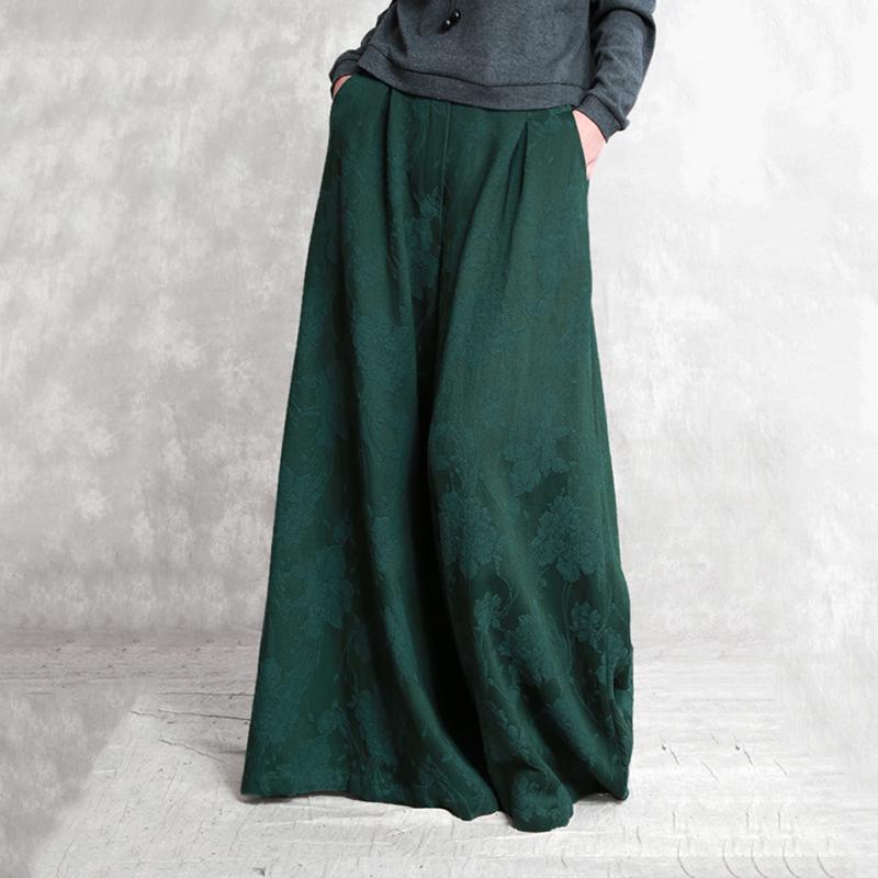 cotton linen jacquard retro wide-leg pants