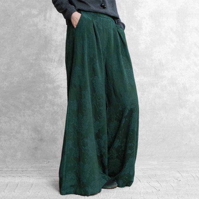 cotton linen jacquard retro wide-leg pants