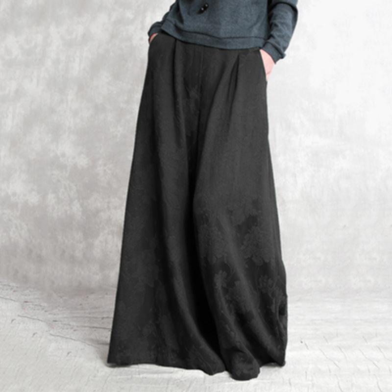 cotton linen jacquard retro wide-leg pants