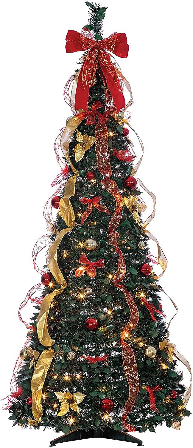 Joedot Clear Prelit LED Green Decorated Pine Christmas Tree, 6'