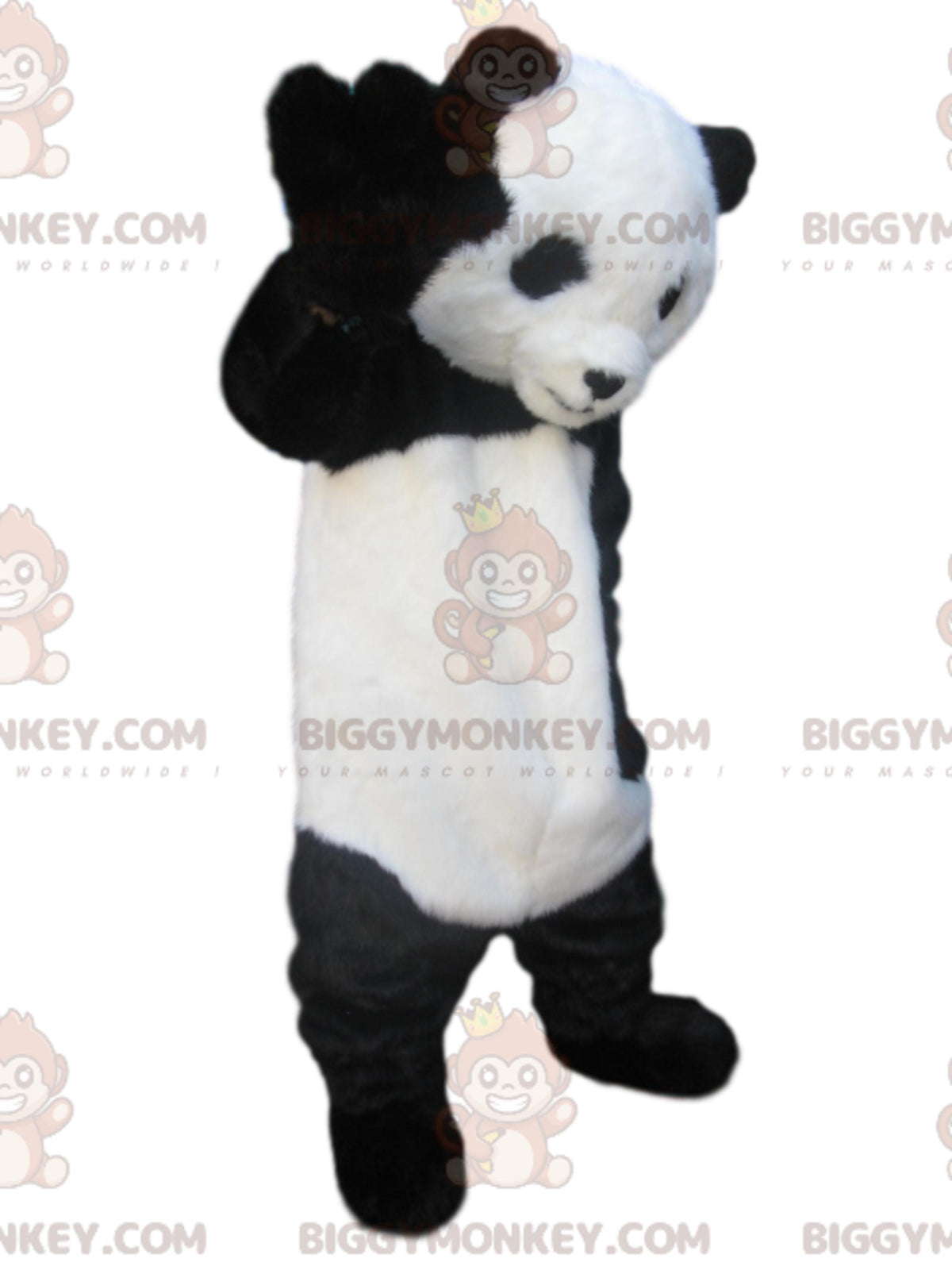 BIGGYMONKEYmascot costume of black and white panda with a loving look.
