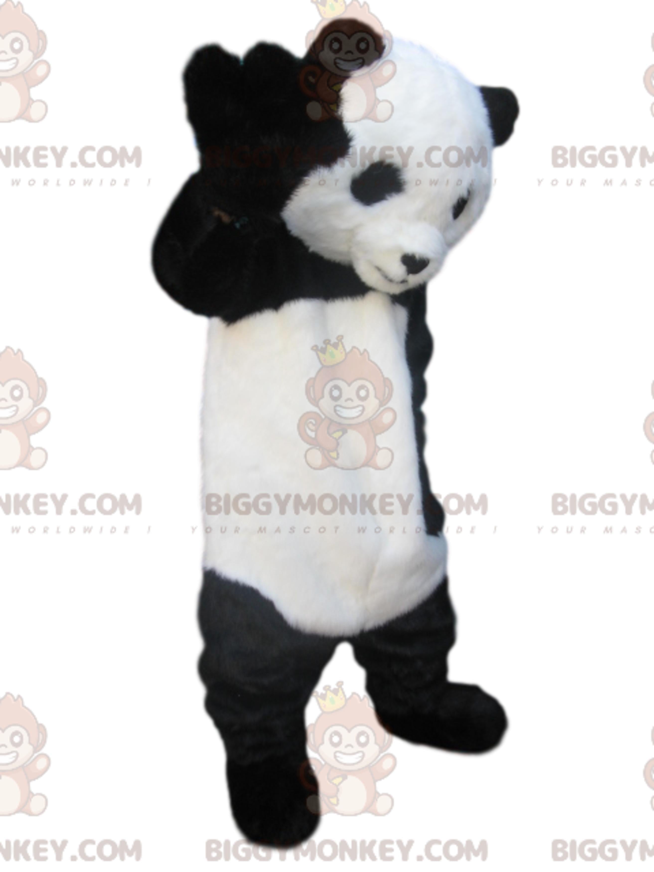 BIGGYMONKEYmascot costume of black and white panda with a loving look.