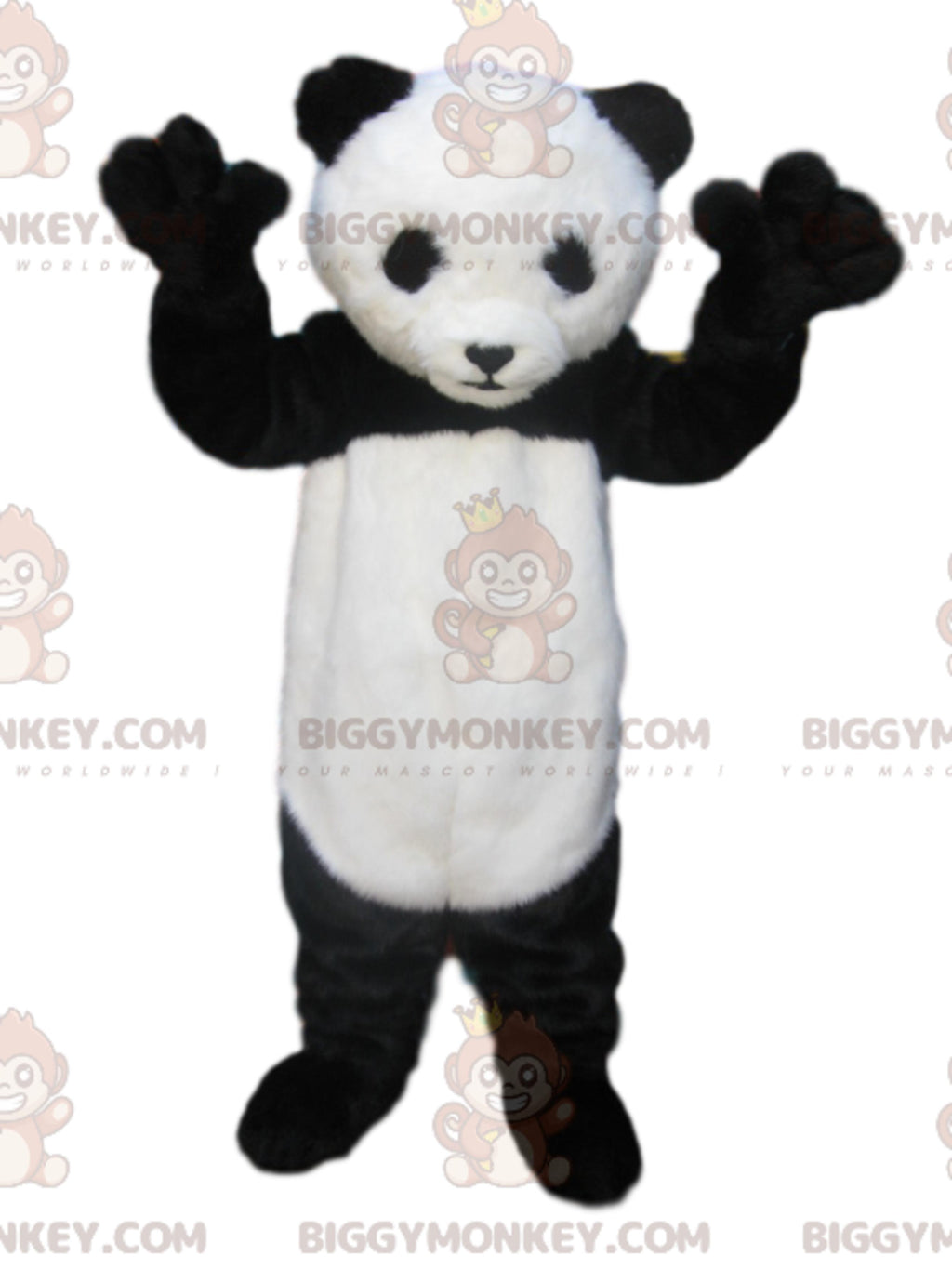 BIGGYMONKEYmascot costume of black and white panda with a loving look.