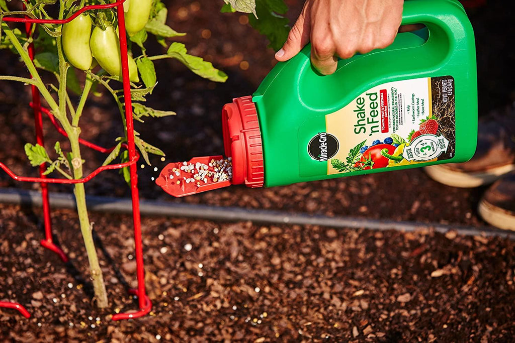miracle-gro shake 'n feed tomato, fruit &amp; vegetable plant food, plant fertilizer, 4.5 lbs. (6-pack)