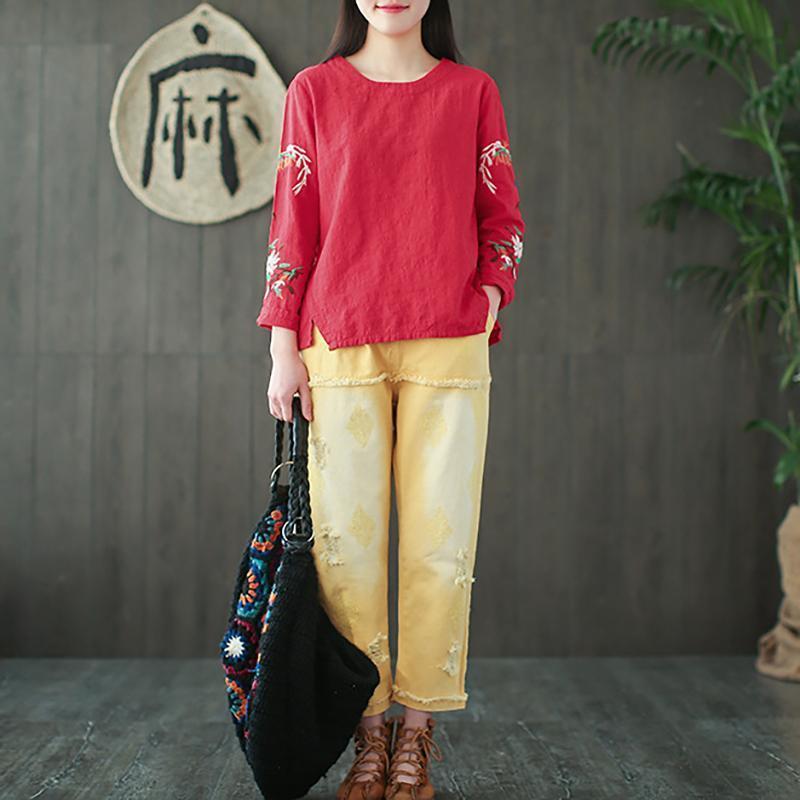 loose embroidered cotton and linen vintage t-shirt