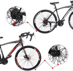 DSVF Mountain/Road Bike Carbon Steel s 21 Speed Youth/Adult Bicycle,Aluminum Full Suspension Road Bike(700C),26in Carbon Steel, Outdoor Fashionable Derailleur Mens/Womens Bikes, Red