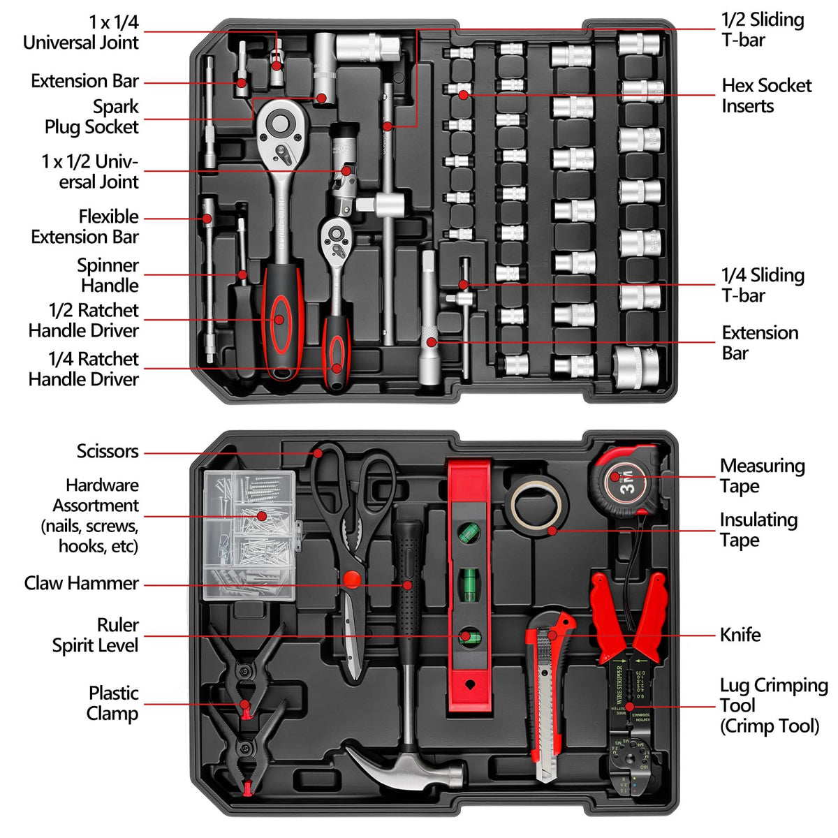 799pcs Mechanic Tool Set with Aluminum Trolley Case,Home Repair Tool kit,Complete Tool Box Set for Home,Automotive,Dorm,Garage,Black