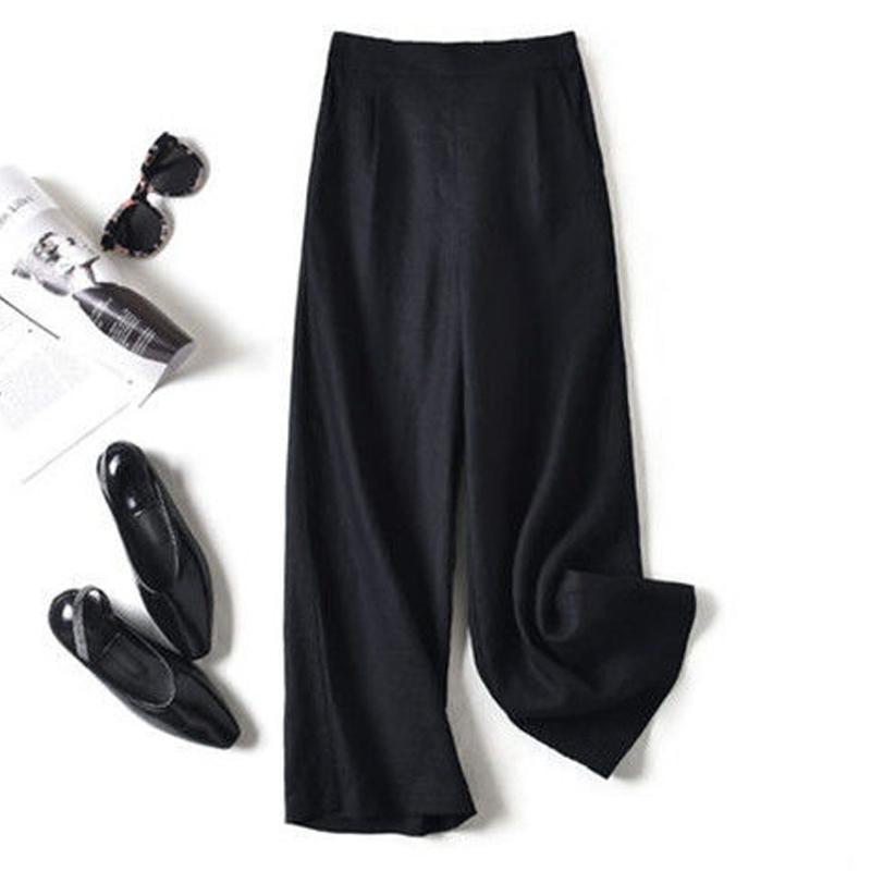 high-waisted cotton linen loose straight-leg pants