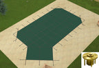 gli grecian mesh swimming pool safety cover w/ left offset step &amp; wood anchors