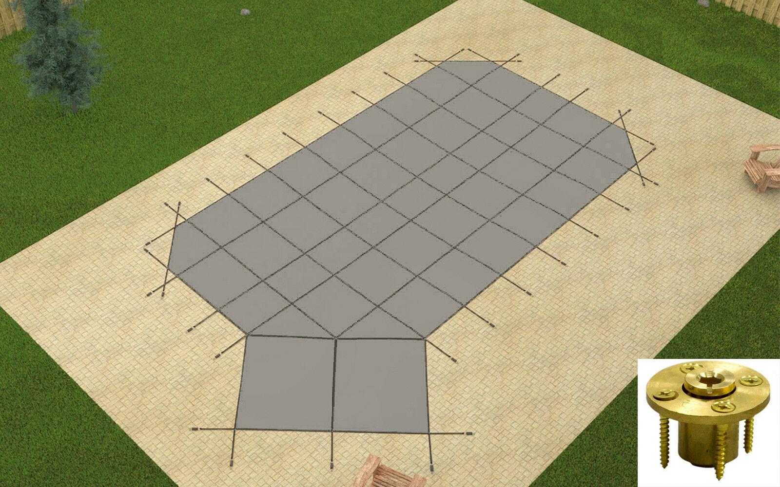 gli grecian mesh swimming pool safety cover w/ left offset step &amp; wood anchors