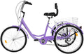 [US Stock]-Adult Tricycles with Back Seat, 7 Speed Complete Cruiser Bike 24 inch, 3-Wheels Bikes with LarBasket for Shopping Picnic Outdoor Sports Men Women