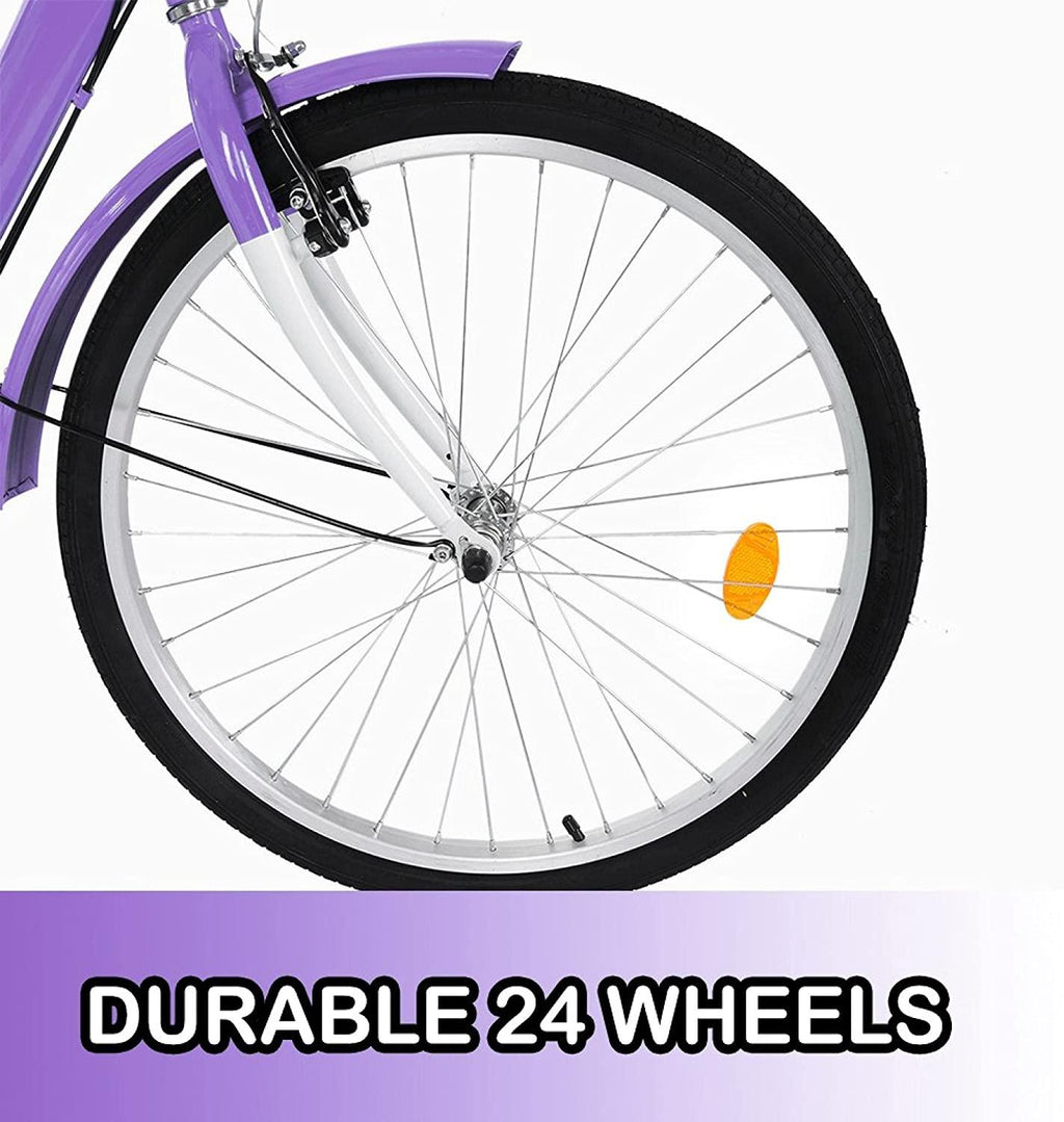 [US Stock]-Adult Tricycles with Back Seat, 7 Speed Complete Cruiser Bike 24 inch, 3-Wheels Bikes with LarBasket for Shopping Picnic Outdoor Sports Men Women