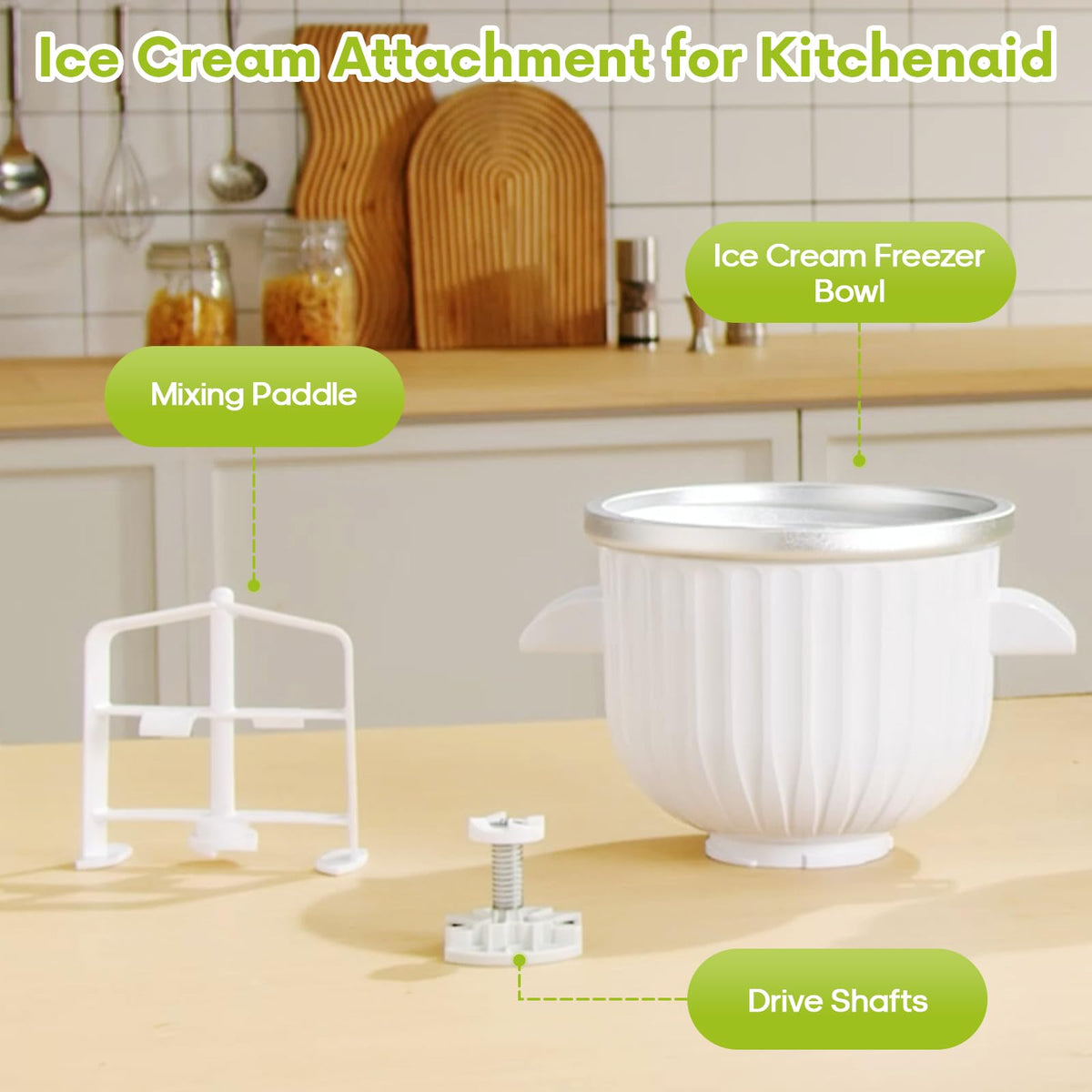 Ice Cream Maker Attachment for  Stand Mixer, Compatible with 4.5/5Qt & Larger  Stand Mixer, 2 Quart Frozen Ice Cream Bowl, Yogurt & Sorbet Gelato, White