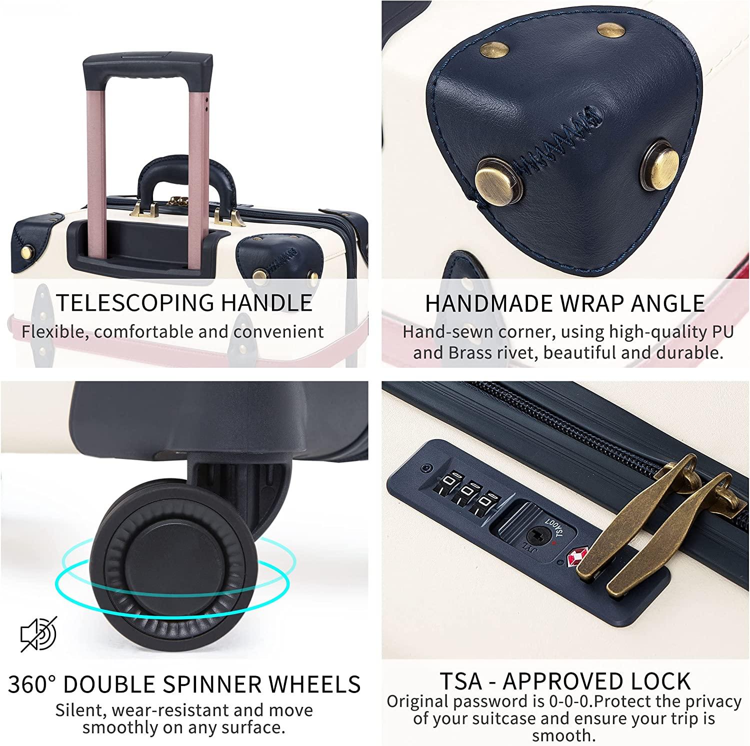 Luggage Set of 2 Pieces, Lightweight Hardside Spinner Suitcase with TSA Lock and 8 Wheels (Ivory White, 14inch &amp; 28inch)