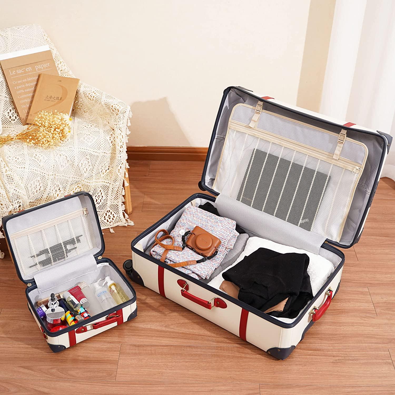 Luggage Set of 2 Pieces, Lightweight Hardside Spinner Suitcase with TSA Lock and 8 Wheels (Ivory White, 14inch &amp; 28inch)
