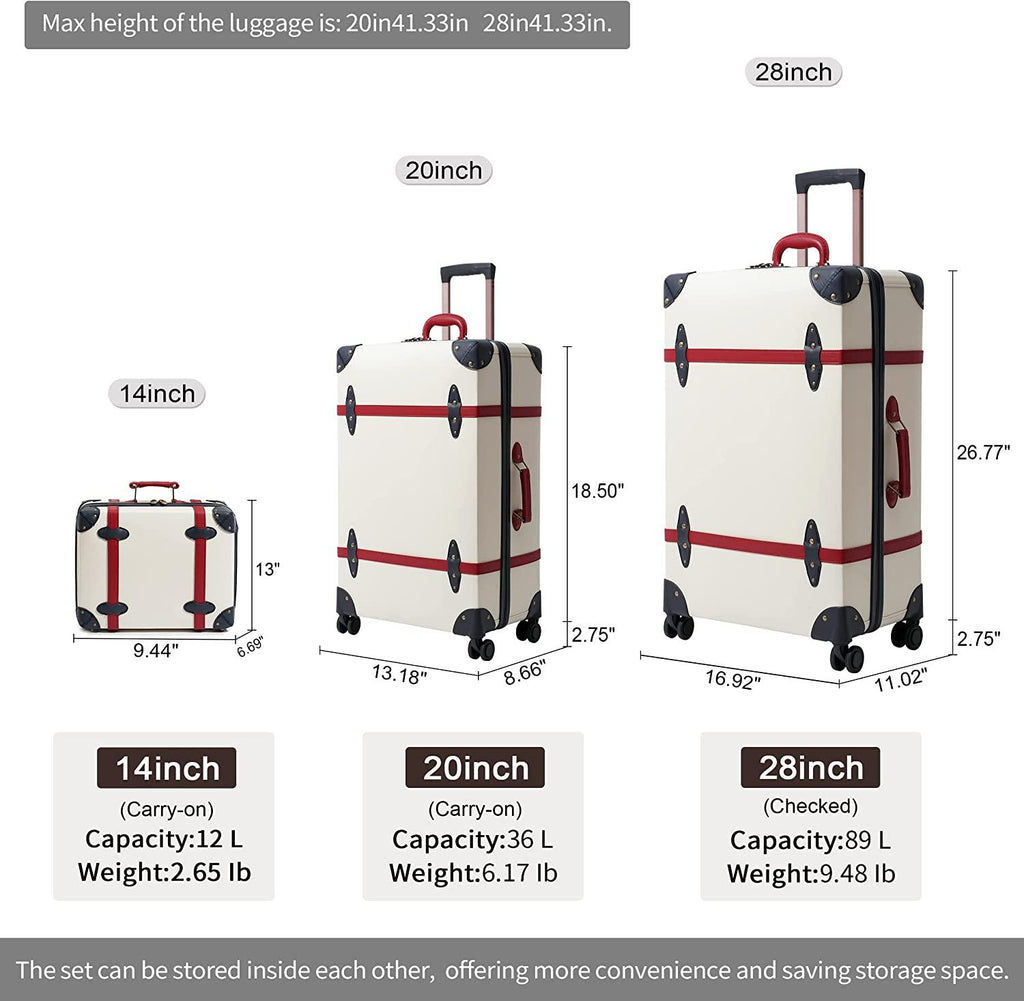 Luggage Set of 2 Pieces, Lightweight Hardside Spinner Suitcase with TSA Lock and 8 Wheels (Ivory White, 14inch &amp; 28inch)