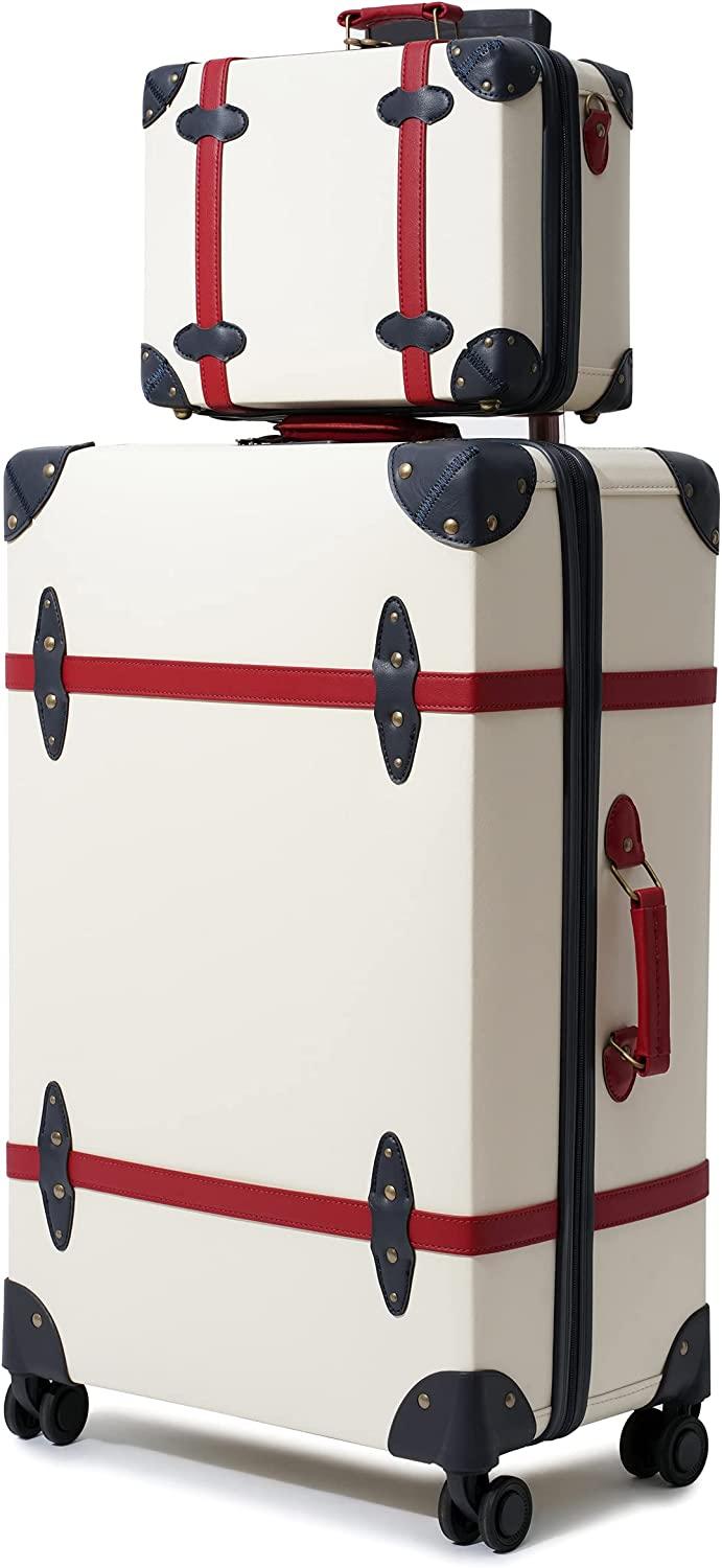 Luggage Set of 2 Pieces, Lightweight Hardside Spinner Suitcase with TSA Lock and 8 Wheels (Ivory White, 14inch &amp; 28inch)