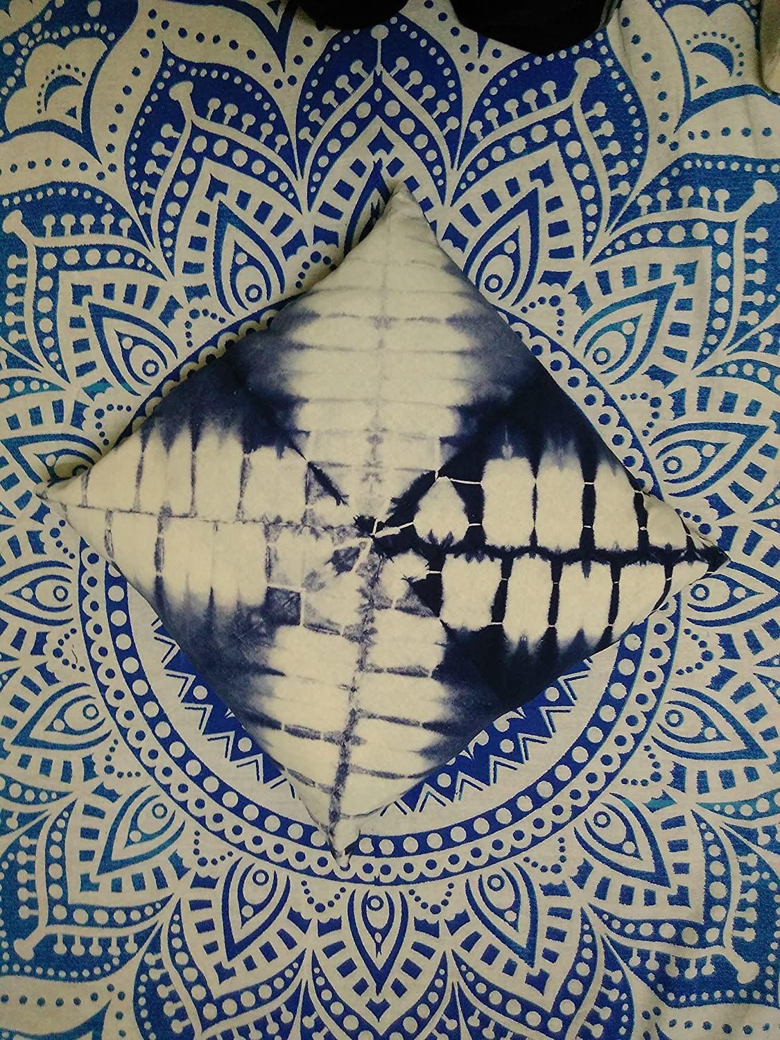 Indigo White Spred Look Like Leaf Pillow, Tie Dye Cushions, Decorative Cotton Throw, Shibori Pillow Cases, Outdoor Cushion Cover 16x16, Bohemian Pillow Shams (50)