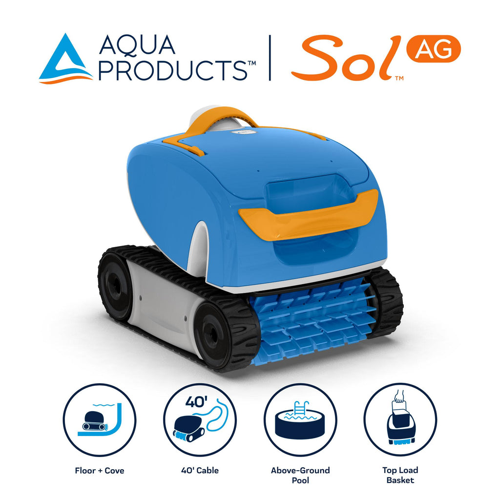 Aqua Products SOLAG Sol Automatic Robotic Pool Cleaner Sweeper with 1 Touch Operation and EZ Clean Basket for Small Above Ground