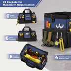 16-Inch Heavy Duty Tool Bag, 22 Pockets Empty Tool Box Organizer Storage, Soft Tote Toolbox Organization Portable Handle Carrying Work Toolbag for Electrician Mechanic, Dad Men Gifts, Blue