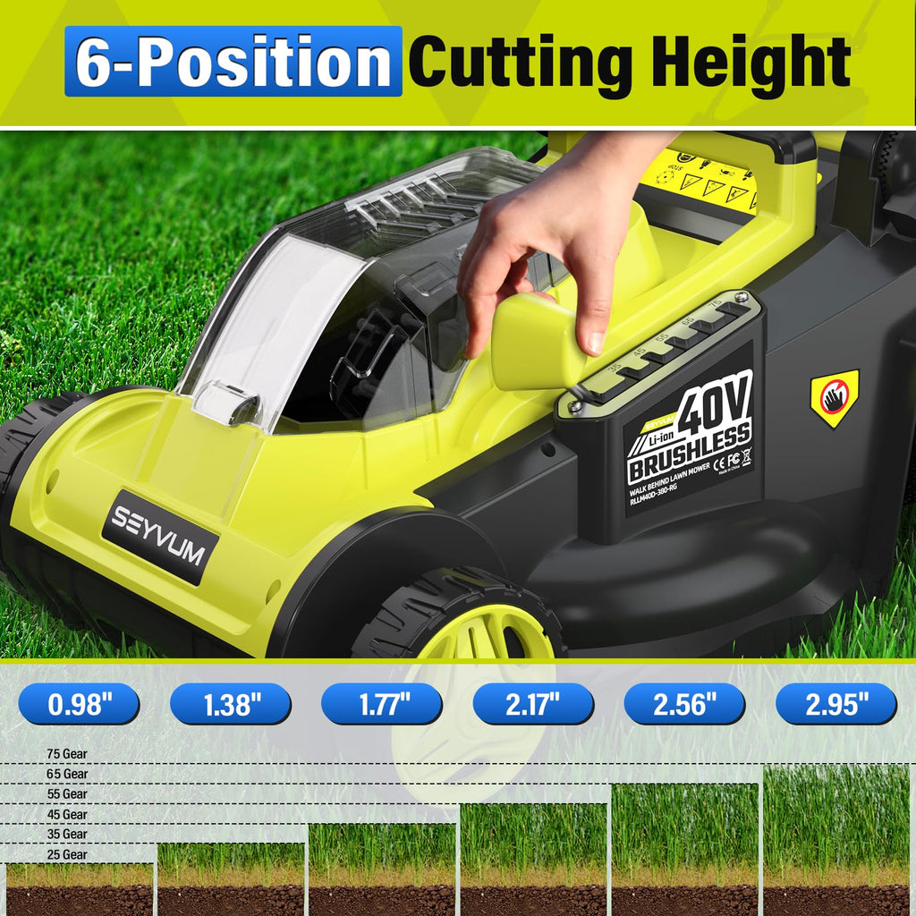 40V 16-inch Cordless Lawn Mower with 45L Grass Collection Bag, 6 Position Height Adjustment Electric Lawn Mower, 2 x 20V 4.0Ah Battery Powered Push Lawnmower, 2.4A Fast Charger, Lemon Green