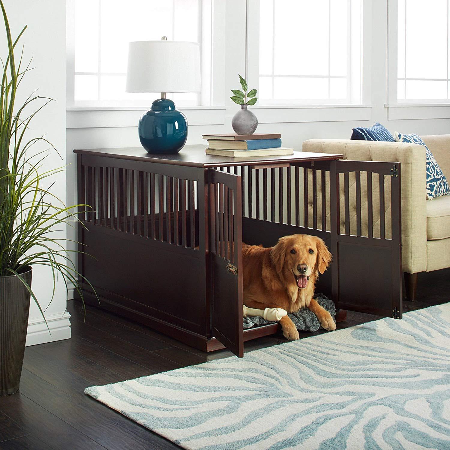 Hot Sale! Wooden Furniture XL Pet Crate Espresso Solid End Table Kennel Consule Decor