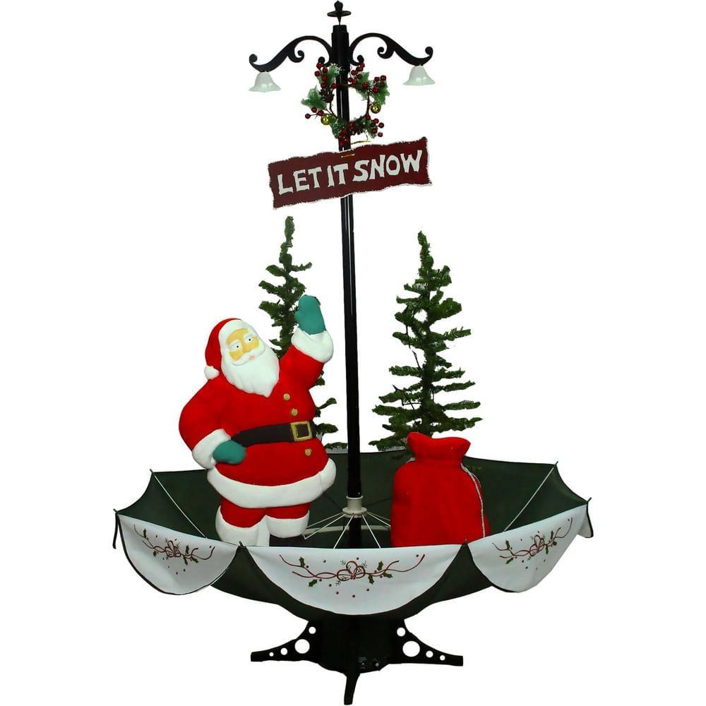 47 in. Christmas Musical Snowy Indoor Santa Claus Scene with Green Umbrella Base