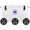 Elite 78 Qt. Rotational-Molded Customizable Cooler System with 3 Sets of Beach Wheels in White