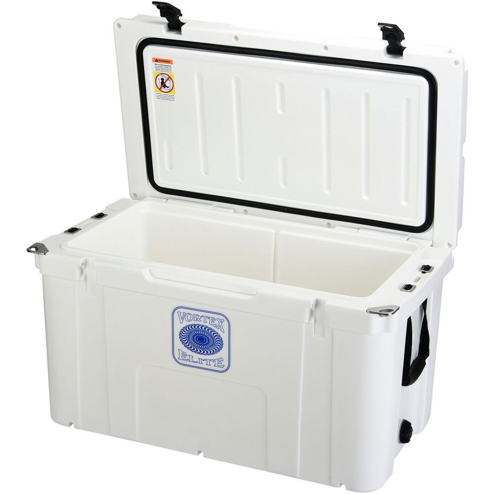 Elite 78 Qt. Rotational-Molded Customizable Cooler System with 3 Sets of Beach Wheels in White