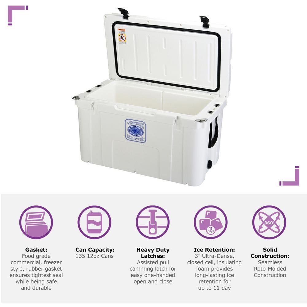 Elite 78 Qt. Rotational-Molded Customizable Cooler System with 3 Sets of Beach Wheels in White