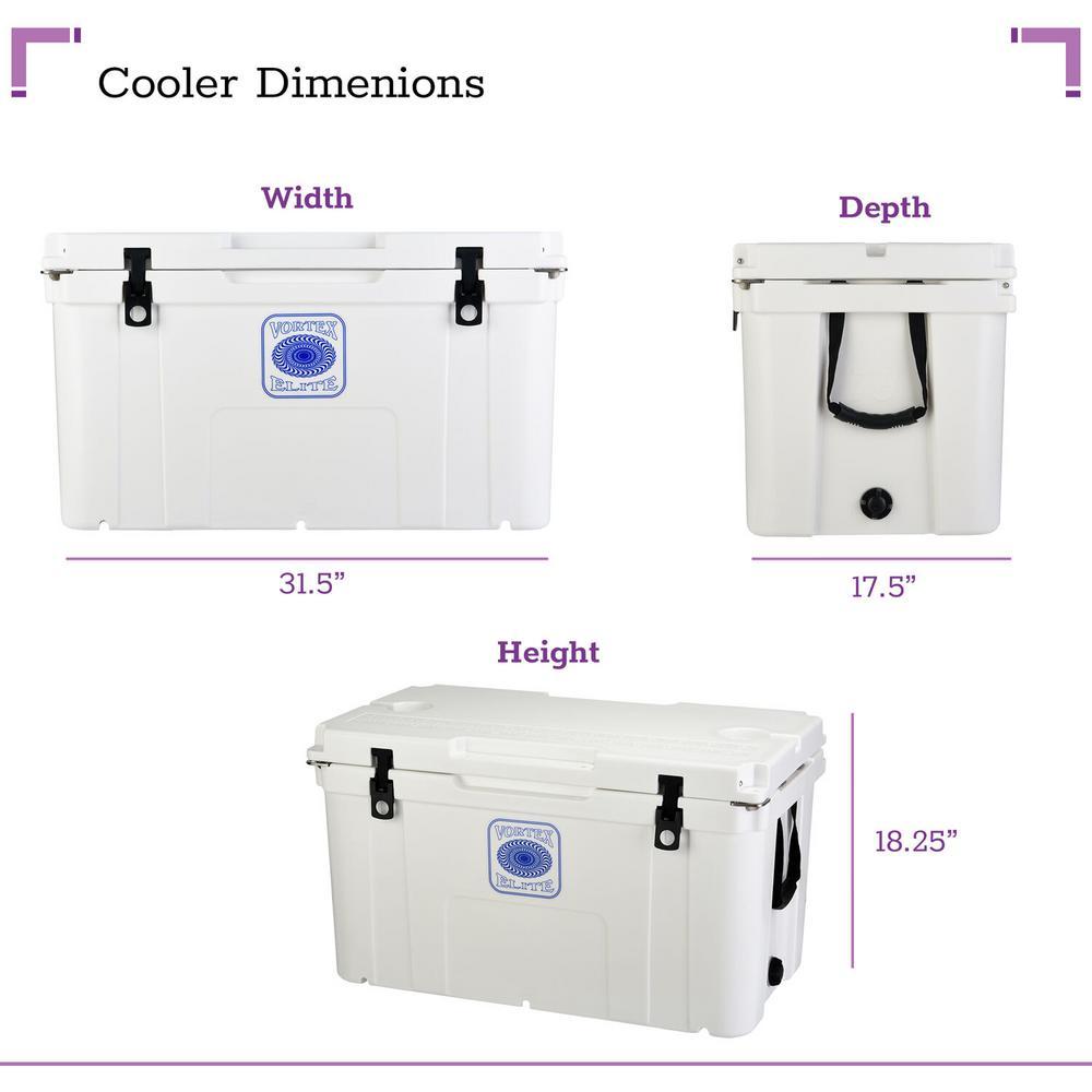 Elite 78 Qt. Rotational-Molded Customizable Cooler System with 3 Sets of Beach Wheels in White
