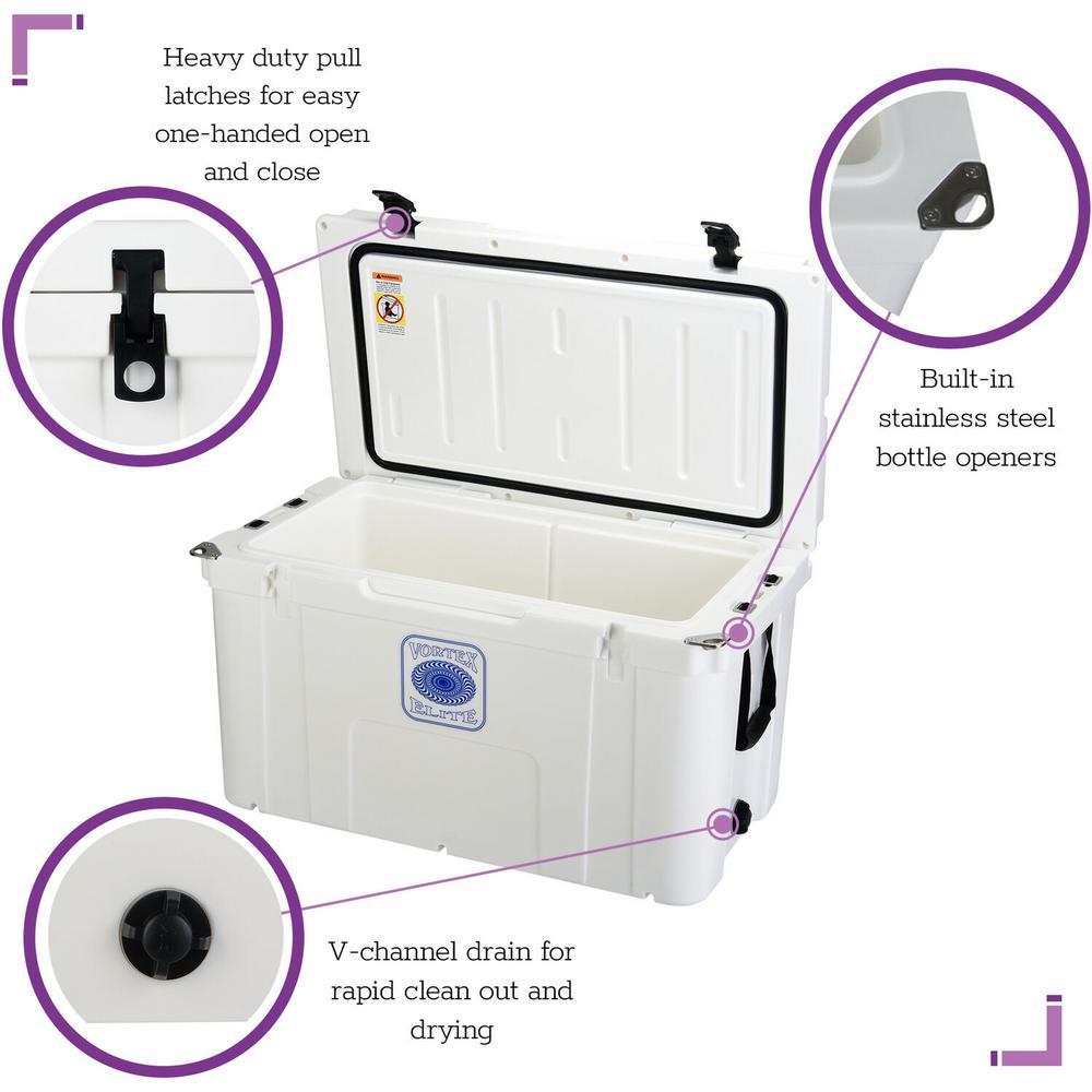 Elite 78 Qt. Rotational-Molded Customizable Cooler System with 3 Sets of Beach Wheels in White